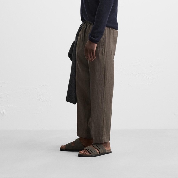 ZARA 100% Linen Pants Mens Brown Taupe Size Large Relaxed Fit NWT - Picture 4 of 9